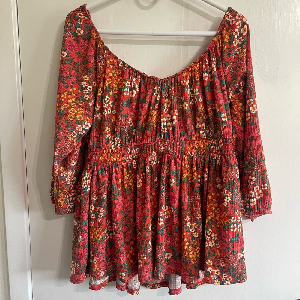 Torrid Orange Floral Blouse Size 1 1X - Picture 4 of 8